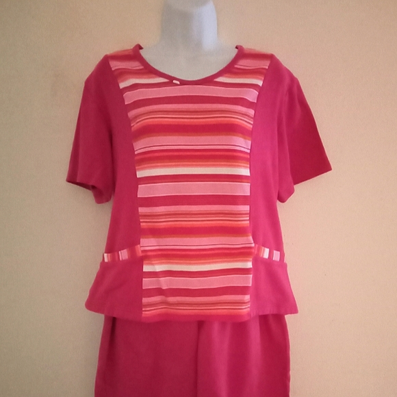 🎁 FREE GIFT INCLUDED 🎁NWOT Cotton Set Pants+Striped Blouse Tee Shirt w/Pockets - Picture 10 of 15